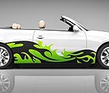 2x Seitendekor 3D Autoaufkleber Welle grün Digitaldruck Seite Auto Tuning bunt Aufkleber Seitenstreifen Airbrush Racing Autofolie Car Wrapping Tribal Seitentribal CW118, Größe Seiten LxB:ca. 220x50cm