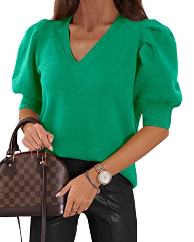 Women's Puff Short Sleeve Sweater Tops 2025 Spring...