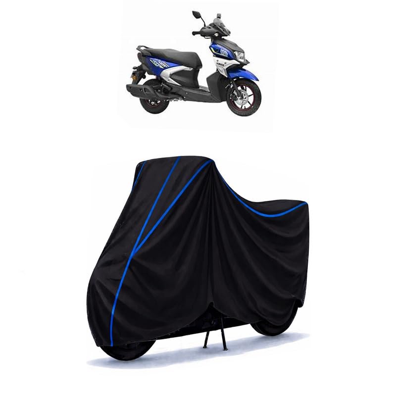 Image of Scooty Cover Water Resistant for Cygnus Ray | Universal Scooter & Bike Cover | Heavy Duty UV Dust, Rain & Scratch Protection | Elastic Fit All Weather Indoor Outdoor | Black with Blue Piping