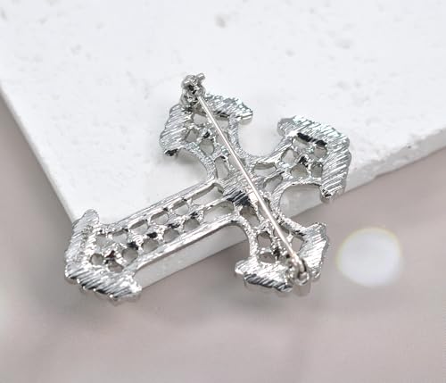 Image of Gyn&Joy Sparkle Crystal Rhinestones Holy Cross Brooch Pin Jewelry For Women Men