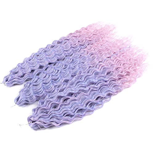 YEESHEDO 3 Packs 22" Ocean Wave Crochet Hair Twist Deep Wave Curly Braiding Extension Kanekalon Synthetic Wavy Braid Hair for Women (Purple to Pink) - Image 2