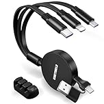 KINETIWELD 6-in-1 Multi Charger Cable with Aluminum Alloy Panel - 66W PD USB-C Fast Charger, CarPlay Enabled Data Sync Cable for Phone, Laptop, Tablet, and Car Use - Black