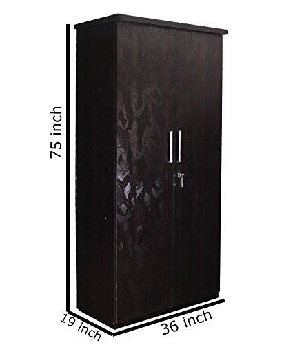Hexagon Furniture Leaf Textured Engineered Wood Wardrobe With Mirror Black / Brown , 2 Doors 2