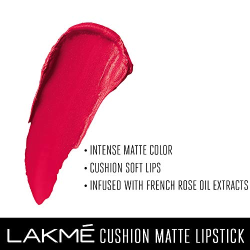 Image of Lakme Forever Matte Lipstick, Waterproof, Non Drying, Creamy Matte Bullet Lipstick Made With French Rose Oil Extracts, Pink Ruby, 4.5g