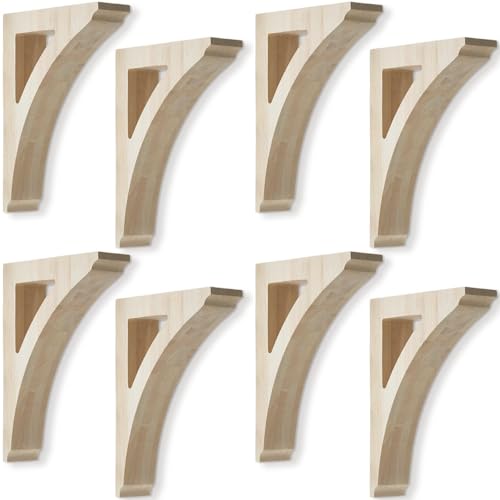 Briwooody 8 Pcs Wood Corbel, 1-3/4" x 7-1/2" x 10-1/2" Wooden Shelf Bracket