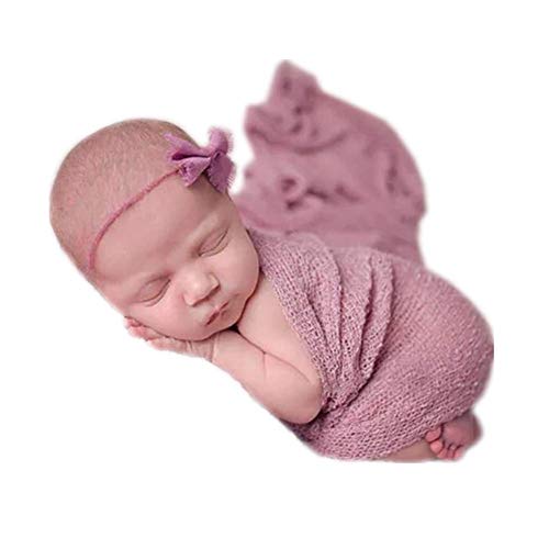 Image of Coberllus Newborn Baby Photo Props Wrap Cloth Blanket Swaddle for Boys Girls Photography Shoot (Purple Pink)