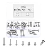 30 Stk 1/4 Zoll Schrauben Set, Innensechskantschrauben Set, Linsenkopfschrauben Rundkopfschrauben Maschinenschrauben Sortiment, Metrische Gewindeschrauben Sets, Edelstahlschrauben