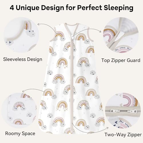 Image of Baby Sleep Sack 12-18 Months 0.5 Tog Wearable Blanket Baby, 3 Pack 100% Cotton Lightweight Sleeping Sack with 2-Way Zipper for Infant Toddler Apricot White Sun Clouds