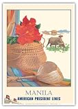 Manila Philippines - Filipino Basket - American President Lines - Vintage Ocean Liner Travel Poster by William C. Kautz c.1961 - Master Art Print (Unframed) 10in x 14in