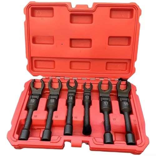 Sandyseptember Juego de 6 llaves de trinquete de tubo de aceite de mango largo con construcción de acero al carbono para mantenimiento de automóviles y motocicletas