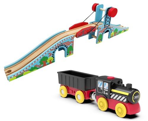 Wooden Train Accessories of Lifting Bridge and Battery Operated Locomotive