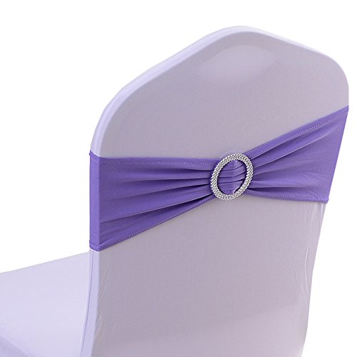 Spandex Chair Cover Stretch Band With Buckle Slider Sashes Bow Wedding Banquet Decoration 10Pcs (Lavender) #TOP23