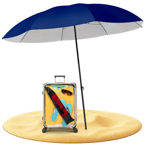 STYNGARD Parasol Plage Anti UV et Vent UV 50+ [155 cm ⌀] - Parasol de Voyage avec des câbles d'ancrage - Modèle NICE