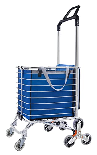 Shopping Cart With Wheels 50L Large Capacity Wheeled Shopping Cart Folding,Grocery Laundry Utility Cart Double Handle Rolling Blue #TOP2