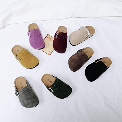 Boston Clogs For Kids Baby Boys Girls Suede Leather Clogs Mules Toddler Slides Slip-On House Slippers For Indoor Outdoor Khaki #TOP5