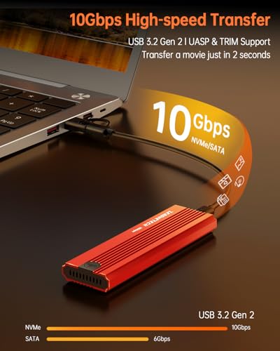 Caja externa SSD M.2 NVMe SATA USB 3.2 Gen 2 roja miniatura 3