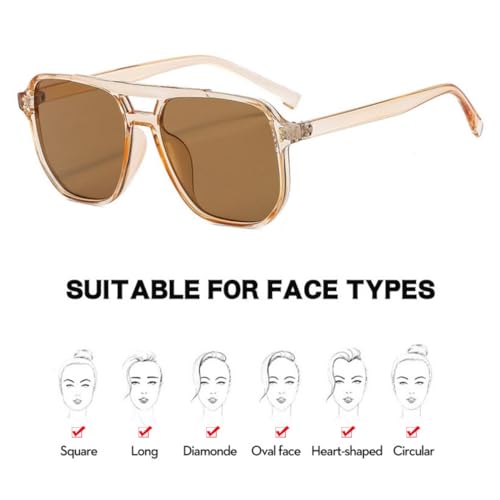 IKANOO Retro Oversized Square Aviator Sunglasses for Women Men 70s Vintage Trendy Double Bridge Plastic Sun Glasses4