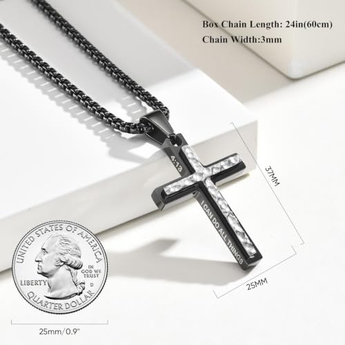 Silver Cross Necklace for Men-Hammered Christian Pendant Chain Necklaces - image 6