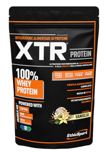 EthicSport - Proteine XTR - Busta da 900 g - Gusto: Vaniglia - Integratore alimentare di proteine 100% WHEY