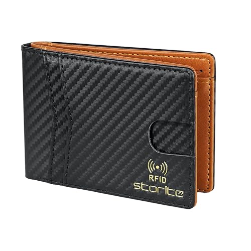 Image of Storite Men's Multi-Card Bifold Leather Wallet RFID Protected Bifold Wallet - Slim PU Leather Money & Credit Card Holder Purse with ID Window (TanBlack)