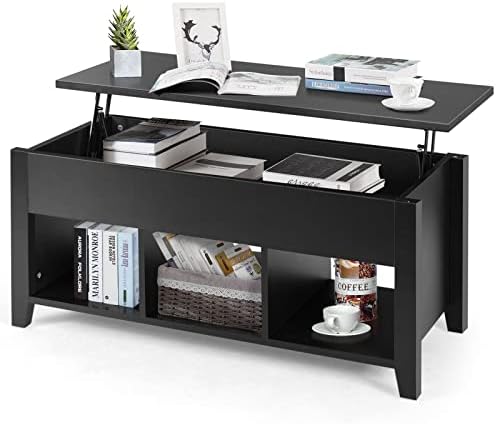 COSTWAY Lift Top Coffee Table, Modern Retro Central Table with Storage Shelf, Multifunctional Accent Table with Rising Tabletop for Living Room Reception Room (Black)