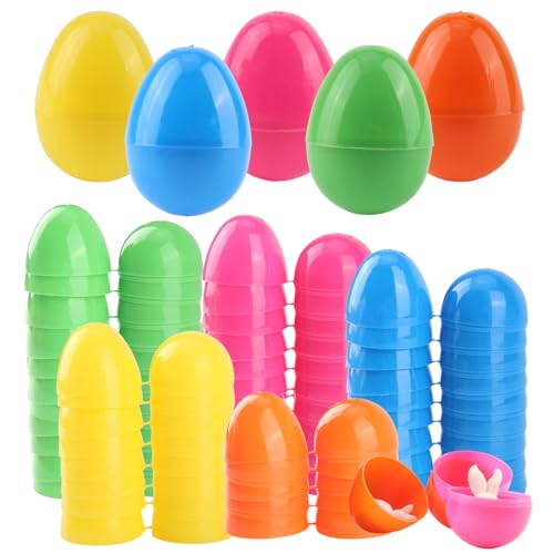 Vaskula 50 Pièces Oeufs de Paques 4 x 6 cm Oeufs Plastique Suspendable Remplir Surprise Cadeau Paques Enfant pour Chasse Aux Oeufs de Pâques Remplissage de...