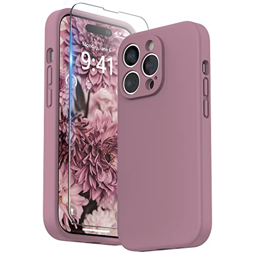 SURPHY Coque Compatible avec iPhone 14 Pro avec Verre Trempé, Silicone Liquide Protection Individuelle pour Chaque Objectif Épaissie Etui pour iPhone 14 Pro 6,1 Pouces, Lilas Violet Cover