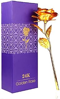 WeFoonLo Creative Artificial 24K Gold Rose Flower Plastic Long Stem Real Rose Dipped in Gold with Gift Box for Mother's Day, Valentine's Day, Birthday, Anniversary, Thanksgiving Day (Gold)