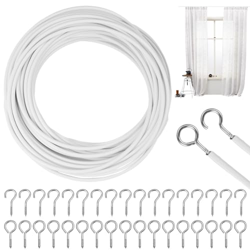 Fil de rideau blanc, 10 m, 25 paires d'œillets, pour tringles à rideaux, rideaux de douche