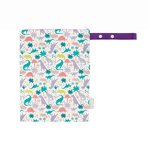 Image of Itzy Ritzy Sealed Wet Bag with Handle – Wet Bag for Travel, Swimsuits, Cloth Diapers, Gym Clothes & Toiletries - Washable & Reusable with Water Resistant Lining - Measures 11” x 14” (Darling Dinos)
