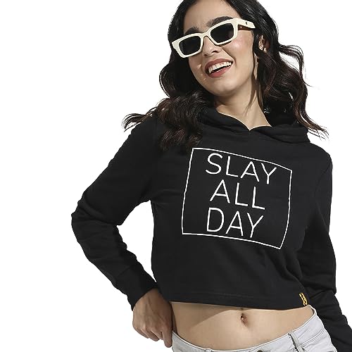 Image of PINACOLADA Women's Typographic Print Hoodie with Ribbed Hem for Casual Wear | Pull On Closure | Hooded Neck | Long Sleeve | Cotton Sweatshirt Crafted with Comfort Fit for Everyday Wear