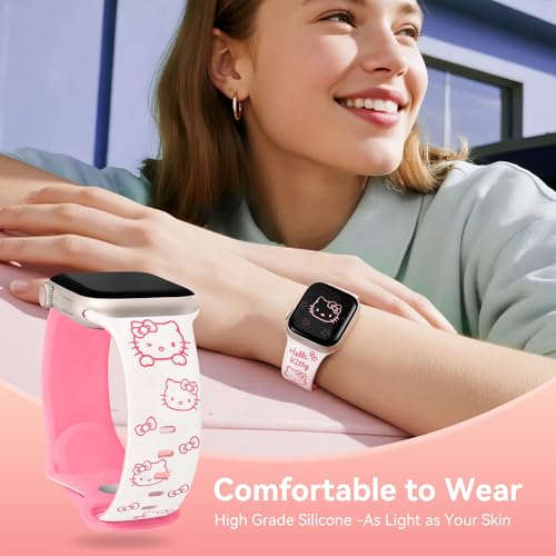 Image of Cute Cat Engraved Band Compatible with Apple Watch Bands for Women | Funny Cartoon Pattern Soft Silicone Sport Strap for iWatch Series 11 10 9 8 7 6 5 4 SE /Ultra 3 2 1 /40 38 41 42 46 45 44 49mm