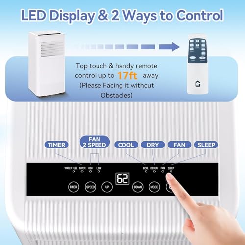 Image of 10000 BTU Portable Air Conditioner w /Dehumidifier & Fan | Cools Rooms up to 560 Sq.Ft, Remote Control, LED Display, White