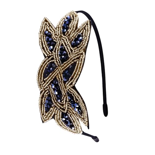 Image of PAITOK 1920s Vintage Headband Beaded Leaf Flapper Headpiece Elegant Crystal Decorative Headband Hair Accessories for Women Costume Party (Blue+Gold)
