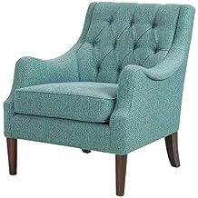 Madison Park Accent Chair for Living Room, Upholstered Button Tufted Back, Removable 5.75" T Seat Cushion, Solid Wood Legs, Modern Accent Armchair Family Room Furniture, Bedroom Chair, 29.25"W Teal