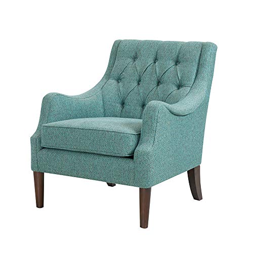 Madison Park Accent Chair for Living Room, Upholstered Button Tufted Back, Removable 5.75" T Seat Cushion, Solid Wood Legs, Modern Accent Armchair Family Room Furniture, Bedroom Chair, 29.25"W Teal
