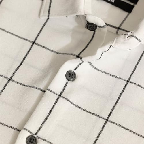 Image of SNITCH Men Cotton Off-White Check Regular Fit Shirt