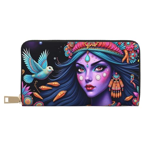 Wallet Women - Colorful Bird Pattern Print Leather Wallet for Women with Zipper, Cute Bifold Long Ladies Wallets