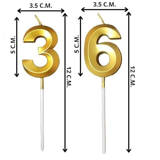 Image of ToyUniverse Number 36 Metallic Gold Candle for Thirty Sixth Birthday, Anniversary, Surprise Party Cake Decoration (Pack of 2)