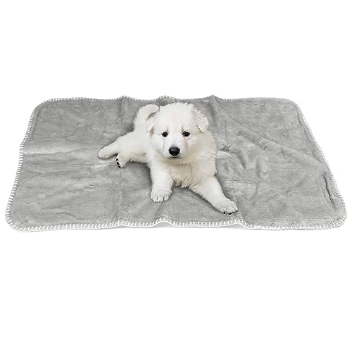 Pawsee Wasserdicht Hundedecke Katzendecke mit Pfotenabdruck, Waschbar Fleece Sherpa Hundehandtuch für Couch Bett Outdoor, wasserdichte Tagesdecke Bettschutz Sofa Überwurf Sofabezug, 75 x 50 cm, Grey
