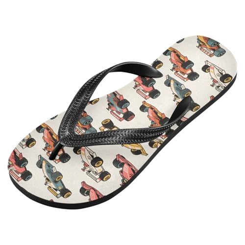 ALAZA Cool Racing Cars Flip Flops for Women Fashion Beach Slippers Comfort Mens Flip Flops Non-Slip Rubber Shower Slippers Sandal for Hotel Travel Sport,XS2