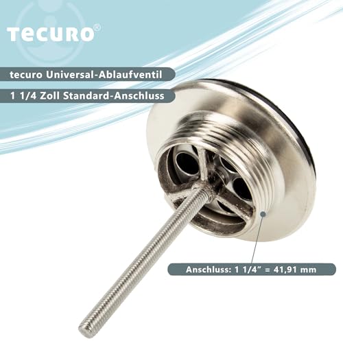 tecuro Ablaufventil poliert 1 1/4 Zoll Anschluss für Waschbecken, Ø 60 mm mit Edelstahl-Siebplatte und verchromtem Messingunterteil