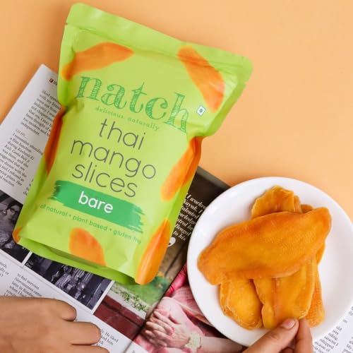 Image of Natch Dried Thai Mango Slices, Healthy Snakcs 100% All Natural, Vegan, Gluten Free, No Artificial Preservatives, Trans Fat Free, Rich in Antioxidants, Chilli and Bare Flavour, 150gm (Pack of 2)