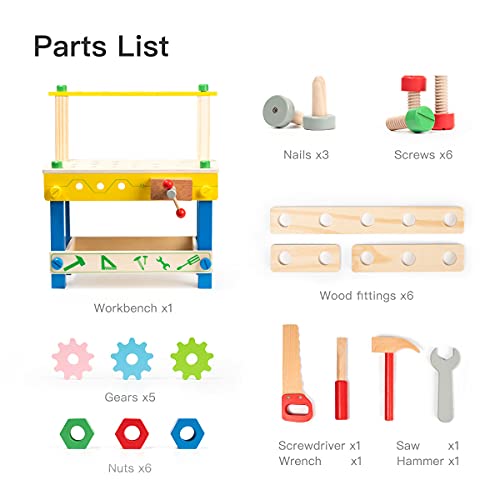 Robud Kids Tool Bench Small Wooden Kids Workbench Toy Tool Bench Pretend Play Construction Toy Building Tools Set For Toddlers #TOP3