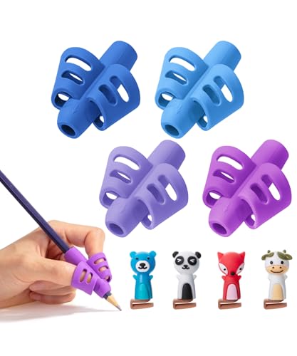Grips For Kids Handwriting, 4 Pack With 4 Clips, Colorful, Flexible Silicon Pencil Holder For Kids, Right & Left-handed