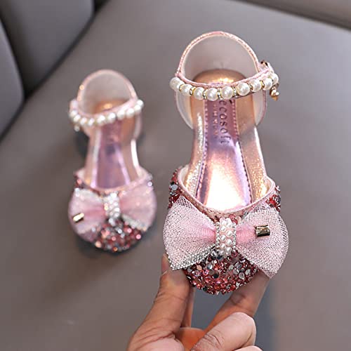 Girls White Dress Shoes Fashion Summer Girls Sandals Dress Performance Dance Shoes Sequin Pearl Mesh Bow Buckle Princess (Pink-a, 11.5 Little Child)3