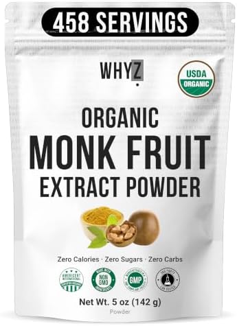 Organic Monk Fruit Extract, 5 oz, Pure Monk Fruit Sweetener Organic No Erythrytol and Zero Calorie, Sugar Substitute, Powdered Monkfruit Sweetener Keto and Paleo Diet Friendly, 458 Servings