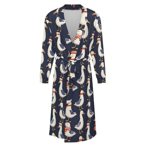 Sea-Gulls in Winter Soft Robe Long Sleeve Bathrobes V Neck Sleepwear Spa Robes with Belt Men Woman4