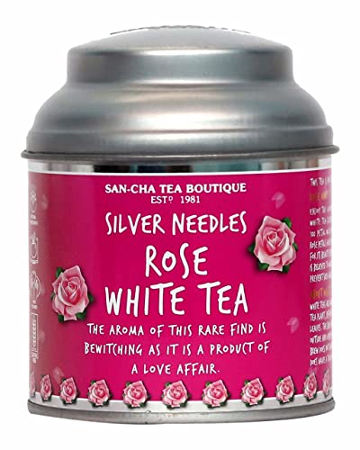 Image of Sancha Tea Boutique Rose White Tea (25X3 Cups), Pure Tea Buds blended with real Rose Petals, Worlds Healthiest Tea, Silver Needles White Tea