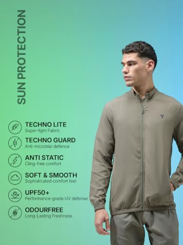 Image of TECHNOSPORT Men's Regular Fit Plus Size Solid Active Jacket With Techno Lite, UPF50+ Sun Protection